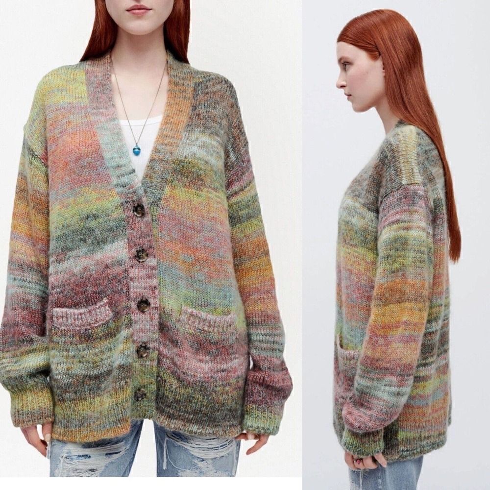 RE DONE Space Dye 90s Cardigan pastel multicolor wool fuzzy Sweater NWT M/L $495